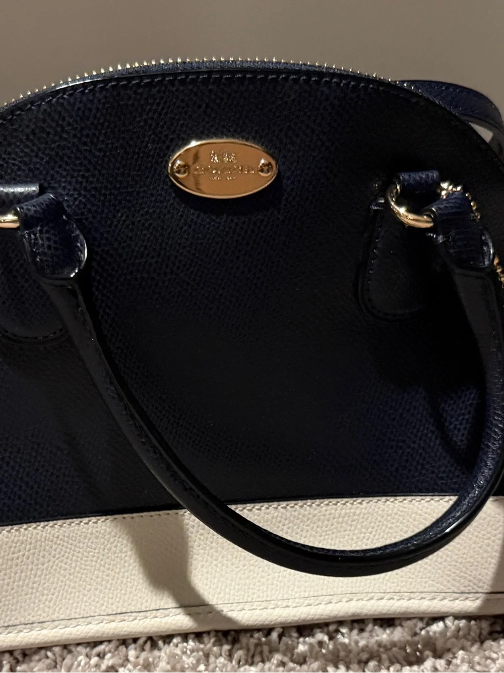 Coach Navy and Cream Dome Satchel with Gold Hardware
